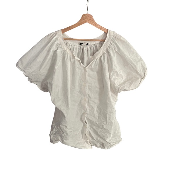 Maggie Sweet Tops - Maggie Sweet White Cotton Puff Sleeve Button Front Blouse Women's Small